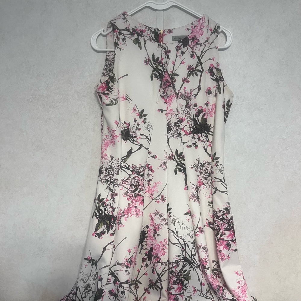 Danny & Nicole Cream Midi Dress with Pink Floral Print